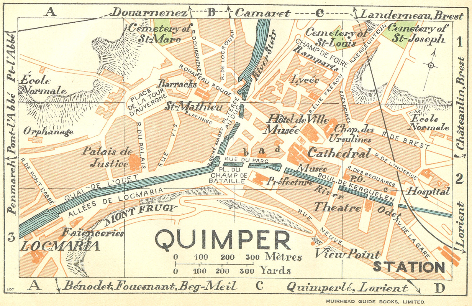FRANCE. Quimper 1932 old vintage map plan chart